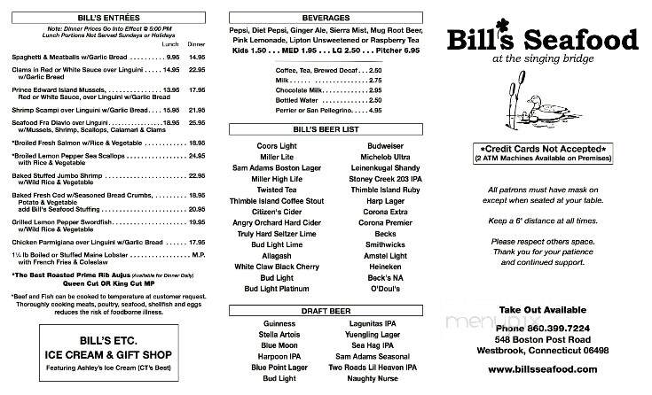Bill's Seafood Restaurant - Westbrook, CT menu_pic