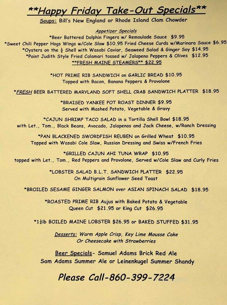 Bill's Seafood Restaurant - Westbrook, CT menu_pic