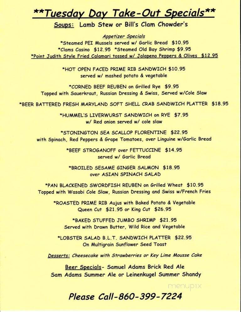 Bill's Seafood Restaurant - Westbrook, CT menu_pic