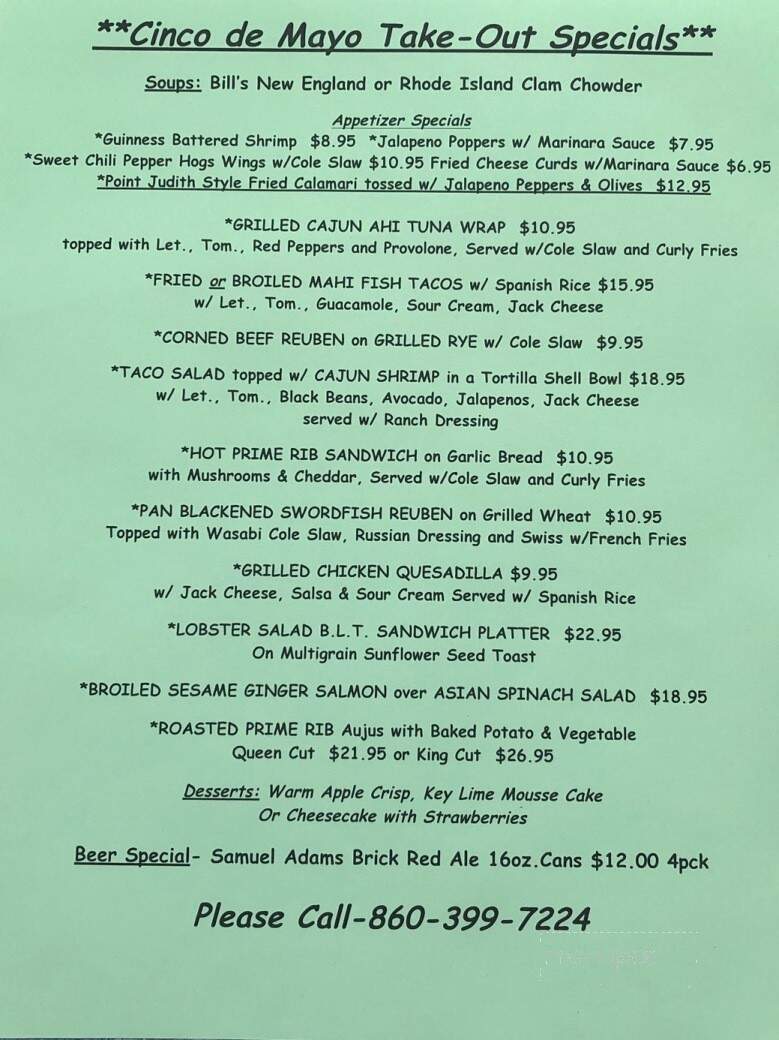 Bill's Seafood Restaurant - Westbrook, CT menu_pic