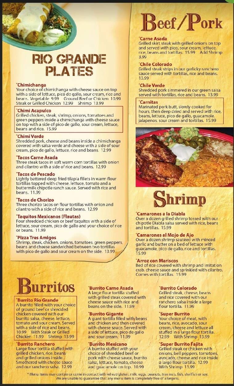 Rio Grande - Stoughton, WI menu_pic