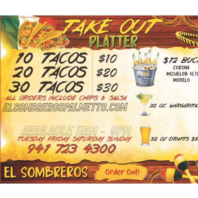 El Sombrero Mexican Restaurant - Palmetto, FL menu_pic