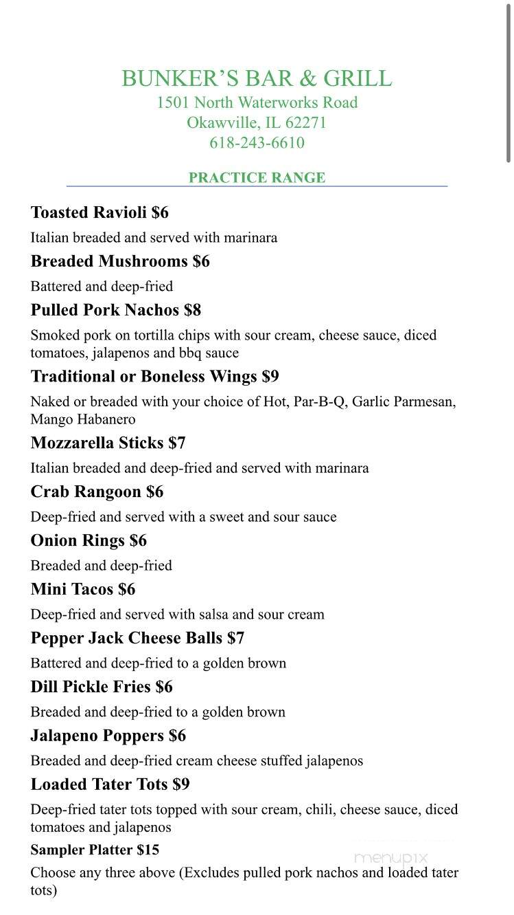 Bunker's Bar and Grill - Okawville, IL menu_pic