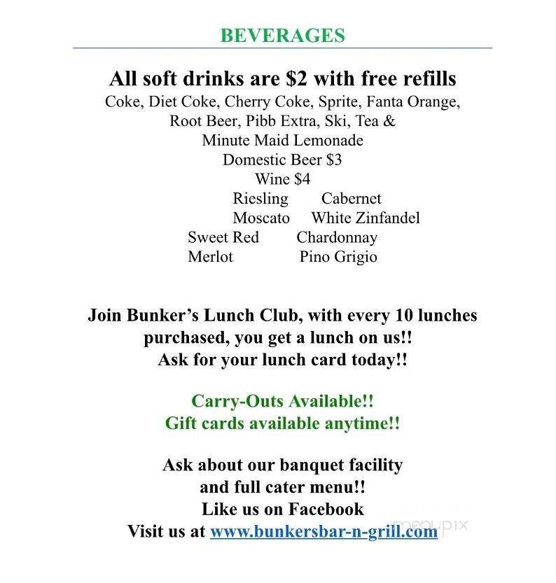 Bunker's Bar and Grill - Okawville, IL menu_pic