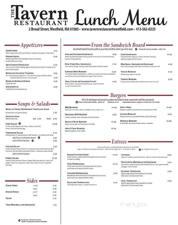 Tavern Restaurant - Westfield, MA menu_pic