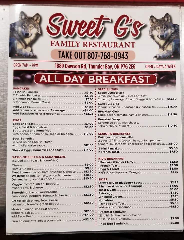 Sweet G's Restaurant - Thunder Bay, ON menu_pic