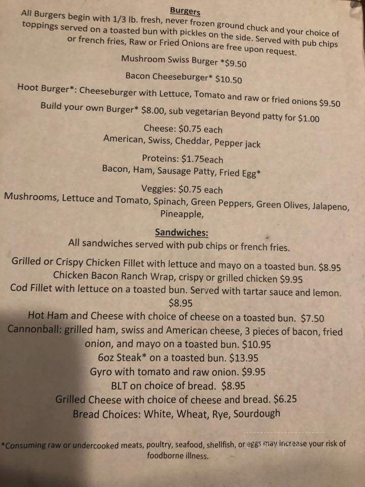 Hooterville Inn - Blue Mounds, WI menu_pic