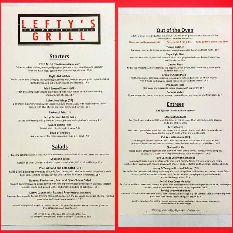 Lefty's Grill - Nevada City, CA menu_pic
