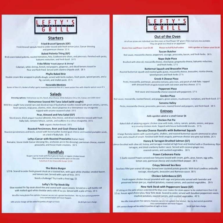 Lefty's Grill - Nevada City, CA menu_pic