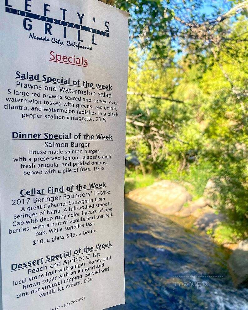 Lefty's Grill - Nevada City, CA menu_pic