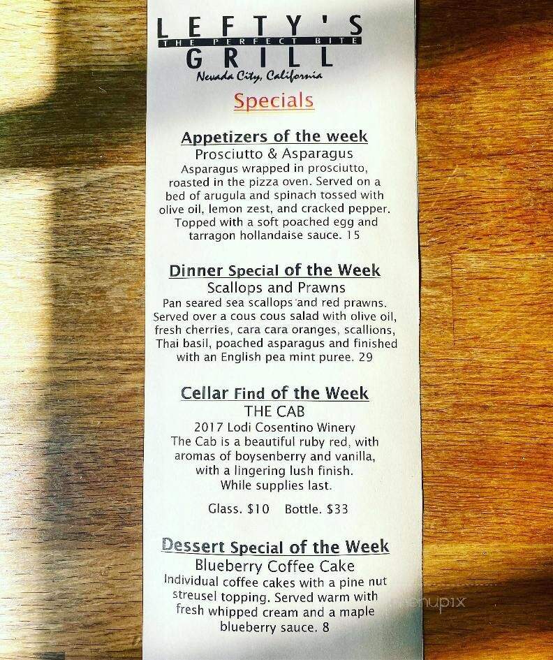 Lefty's Grill - Nevada City, CA menu_pic