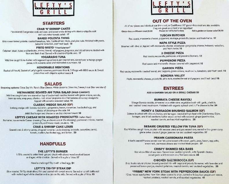 Lefty's Grill - Nevada City, CA menu_pic