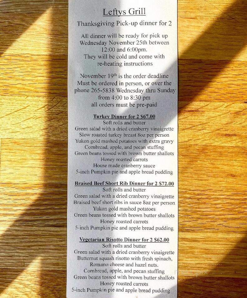 Lefty's Grill - Nevada City, CA menu_pic
