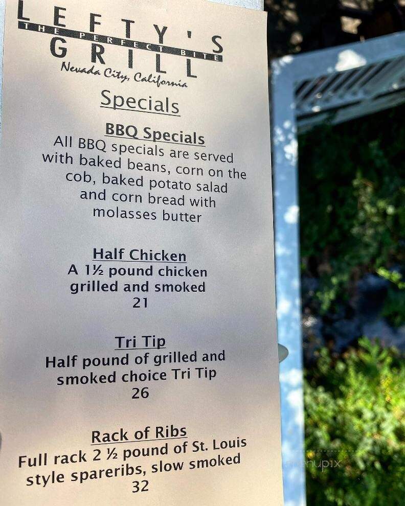 Lefty's Grill - Nevada City, CA menu_pic