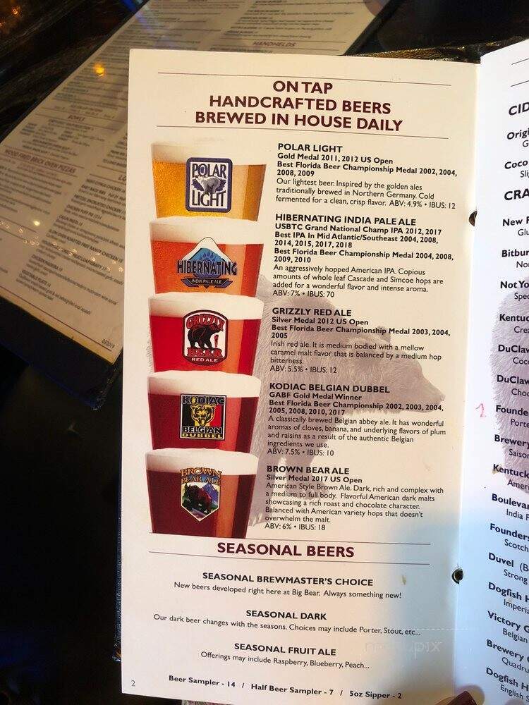 Menu of Big Bear Brewing Co in Coral Springs, FL 33071