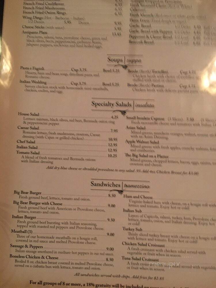 Papa Bear's Italian Restaurant - Canton, OH menu_pic