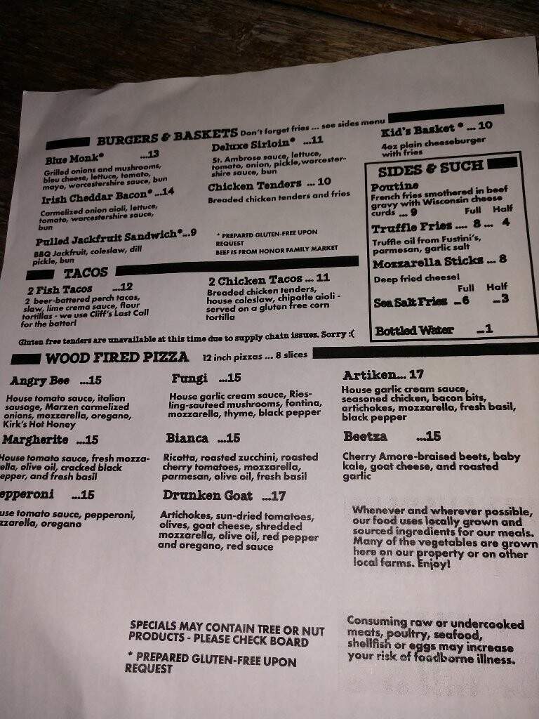 St. Ambrose Cellars - Beulah, MI menu_pic
