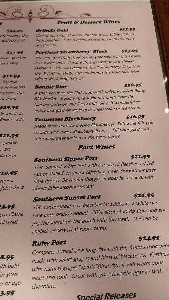 Sumner Crest Winery & Vineyards - Portland, TN menu_pic
