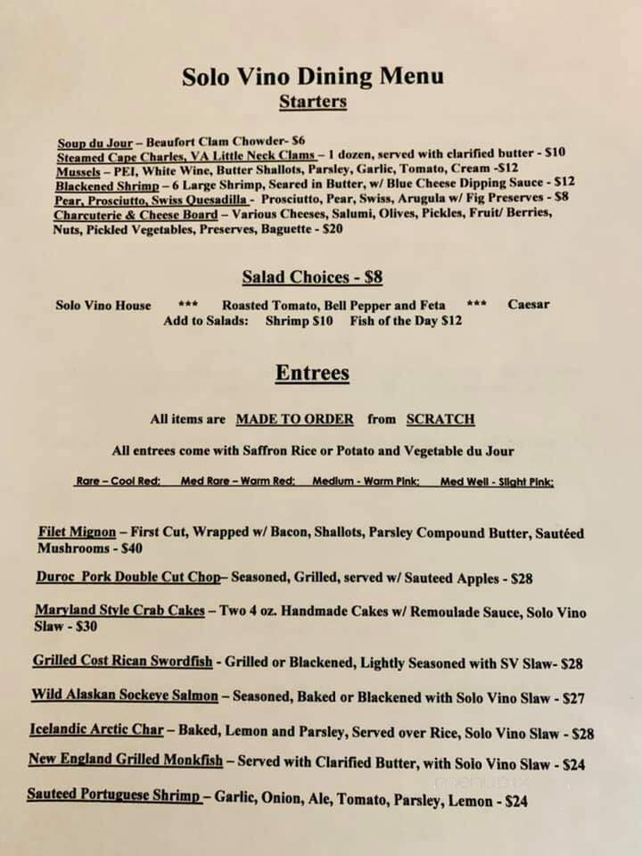 Solo Vino Wine Parlor - Aiken, SC menu_pic