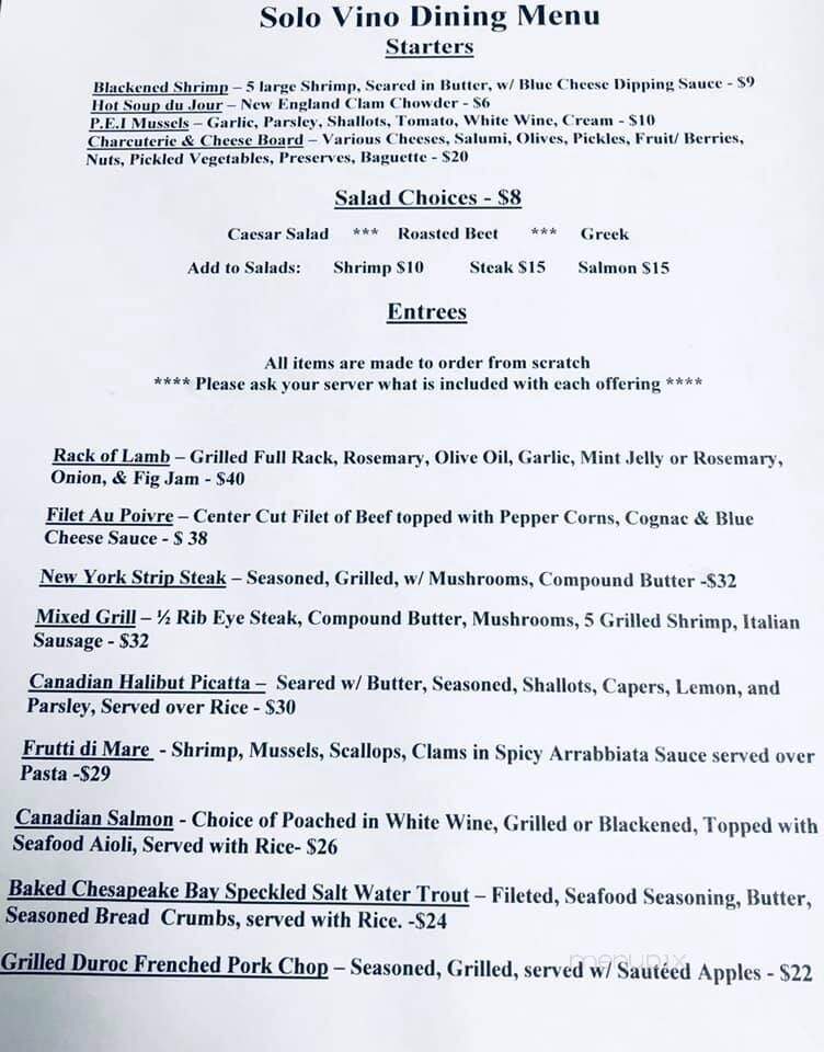 Solo Vino Wine Parlor - Aiken, SC menu_pic