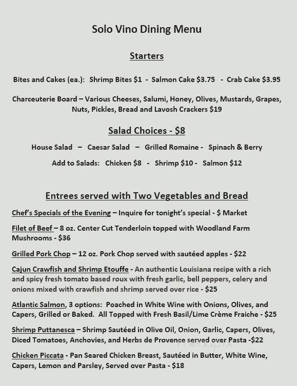 Solo Vino Wine Parlor - Aiken, SC menu_pic