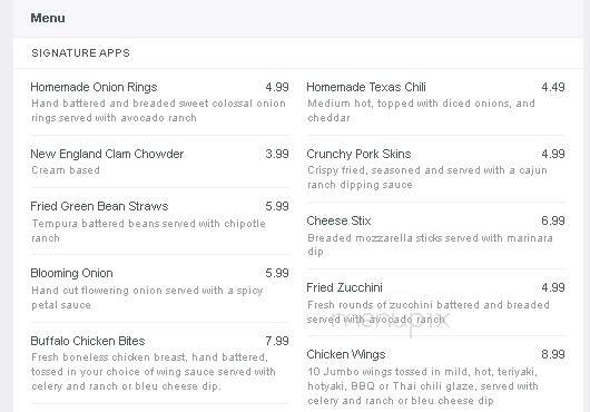 Ocean Annie's Beach Bar - Myrtle Beach, SC menu_pic