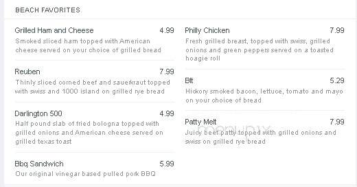 Ocean Annie's Beach Bar - Myrtle Beach, SC menu_pic