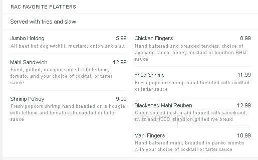 Ocean Annie's Beach Bar - Myrtle Beach, SC menu_pic