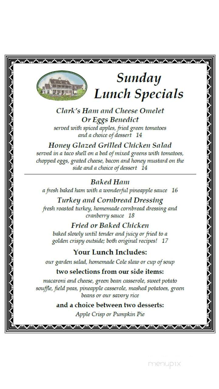 Clark's Restaurant - Santee, SC menu_pic