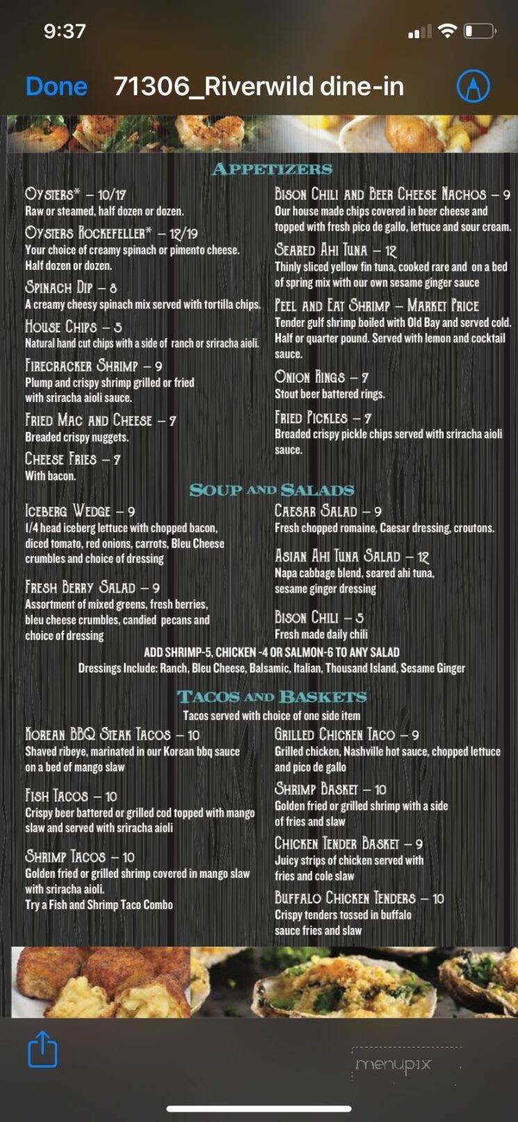 River Wild - Mount Gilead, NC menu_pic