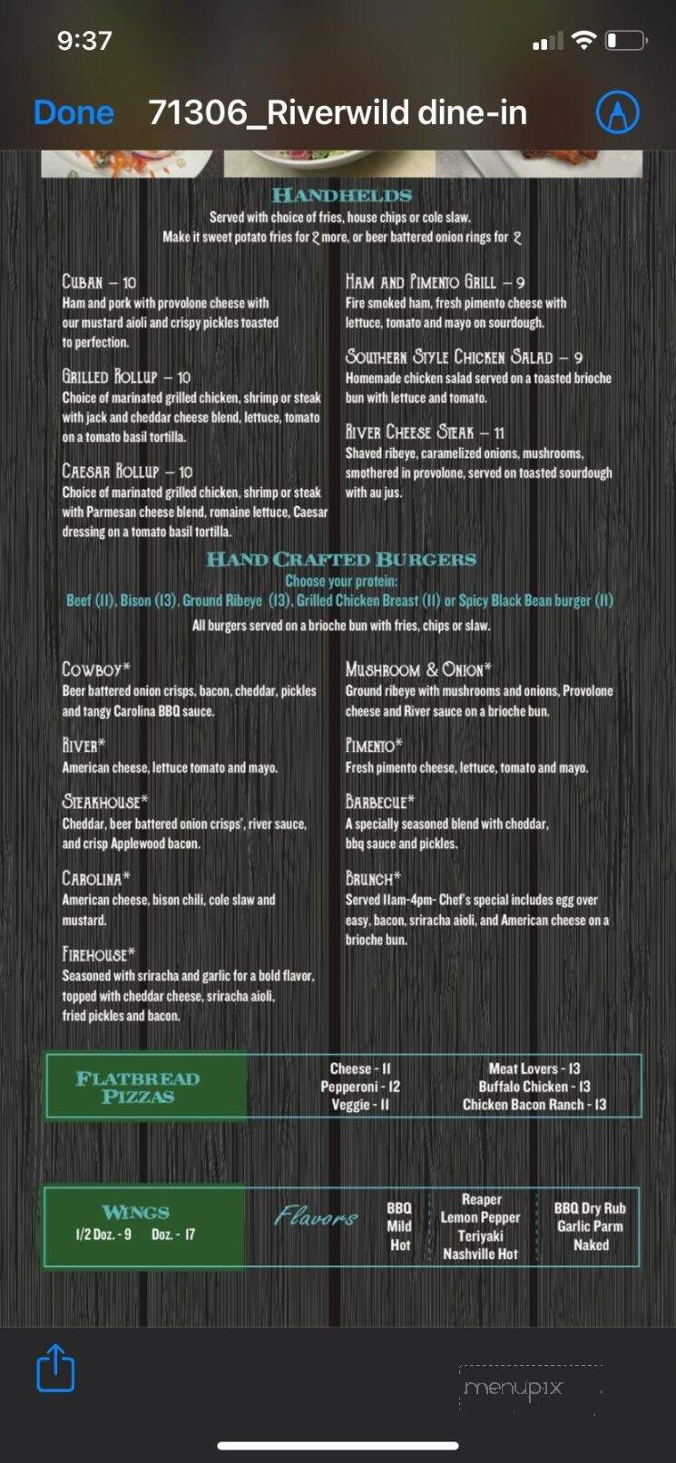River Wild - Mount Gilead, NC menu_pic