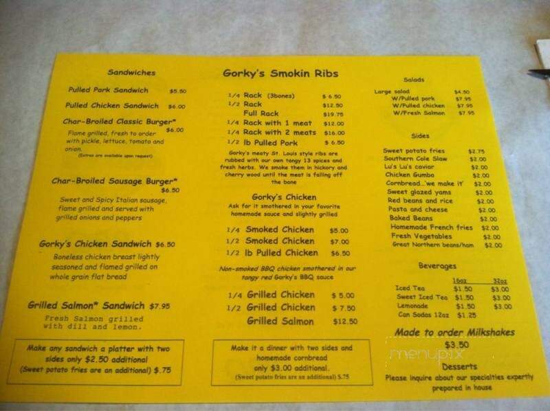 Gorky's Smokin Grill - Mount Pleasant, PA menu_pic