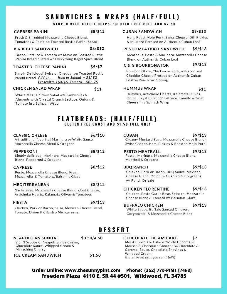 The Sunny Pint - Wildwood, FL menu_pic