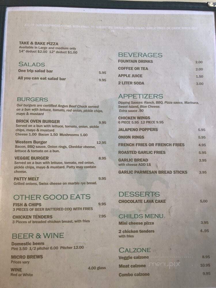 Brick Oven Pizza - Cobb, CA menu_pic