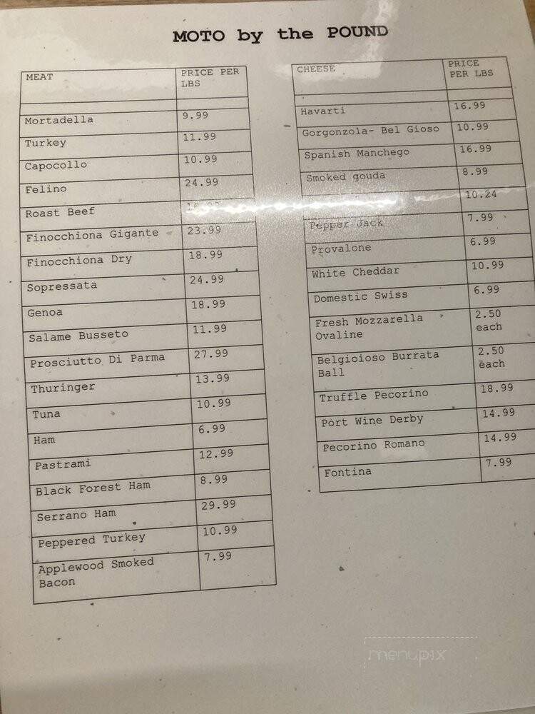 MOTO Delicatessen - Fresno, CA menu_pic