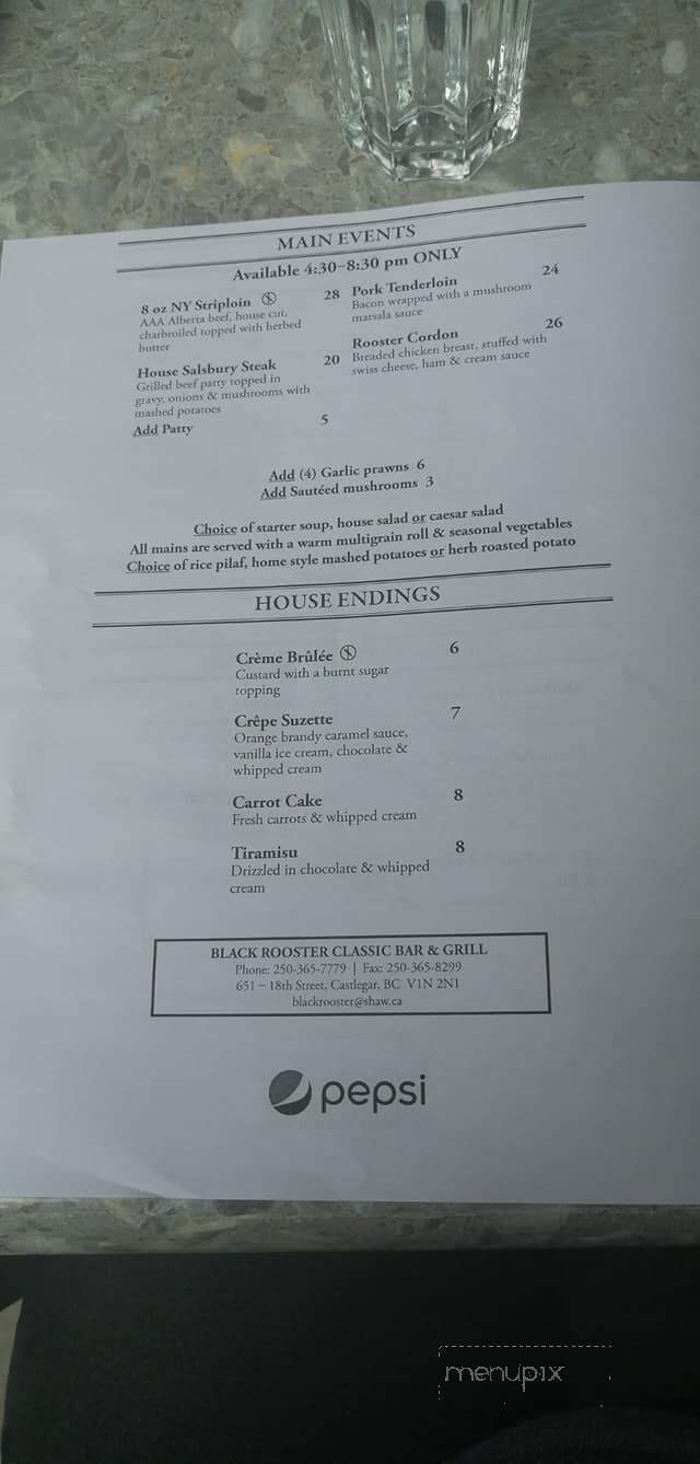 Black Rooster Classic Bar & Grill - Castlegar, BC menu_pic