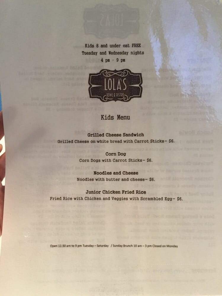 Lola's Bowl and Bistro - Clermont, IN menu_pic