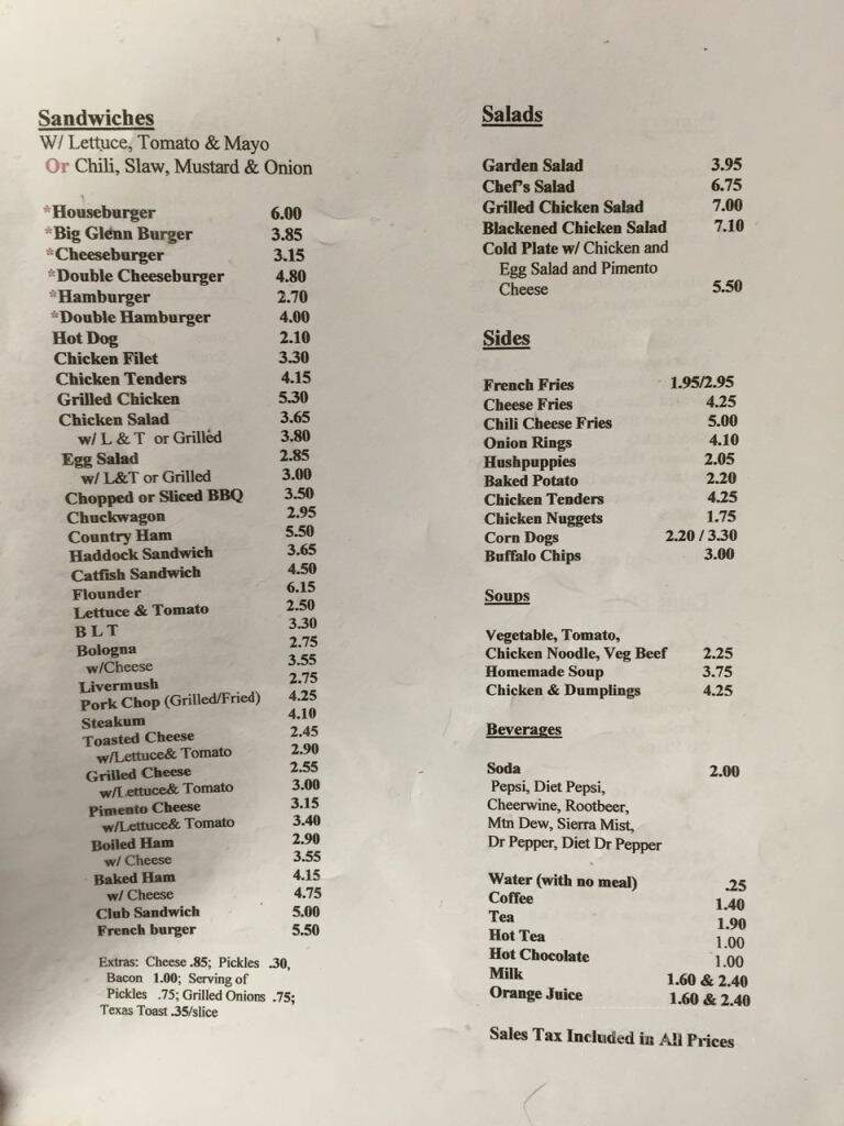 Glenn's Restaurant - Wilkesboro, NC menu_pic