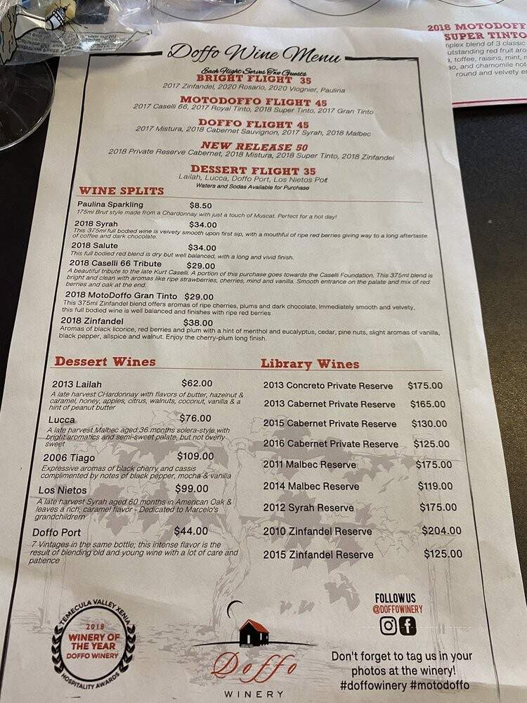 Doffo Wines - Temecula, CA menu_pic