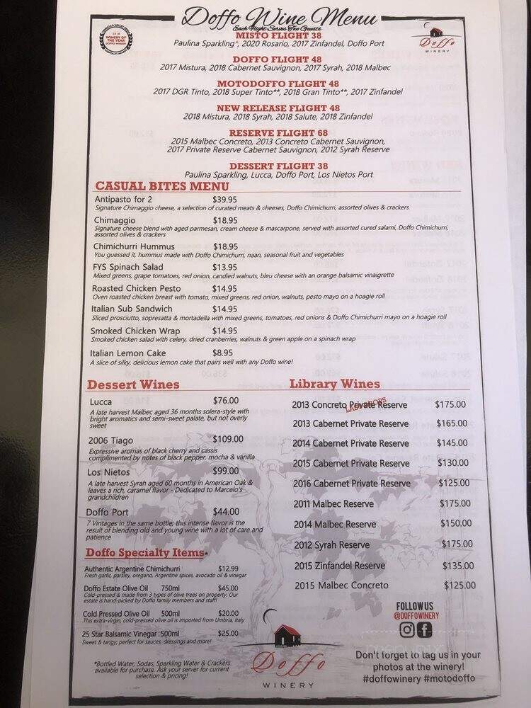 Doffo Wines - Temecula, CA menu_pic