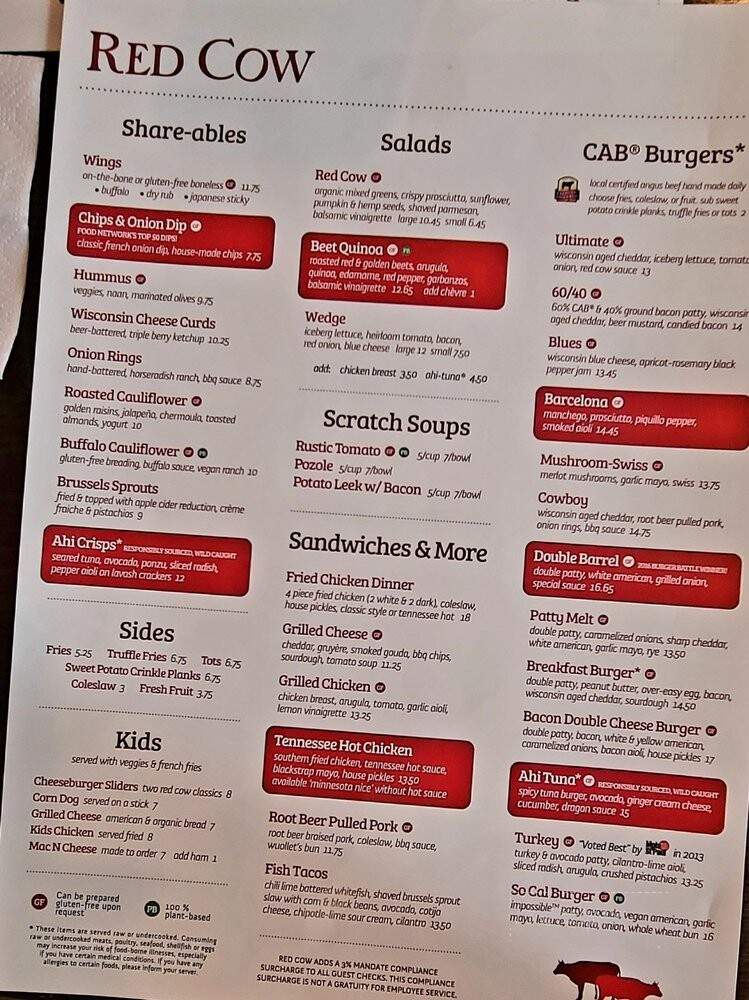 Red Cow - St. Paul, MN menu_pic