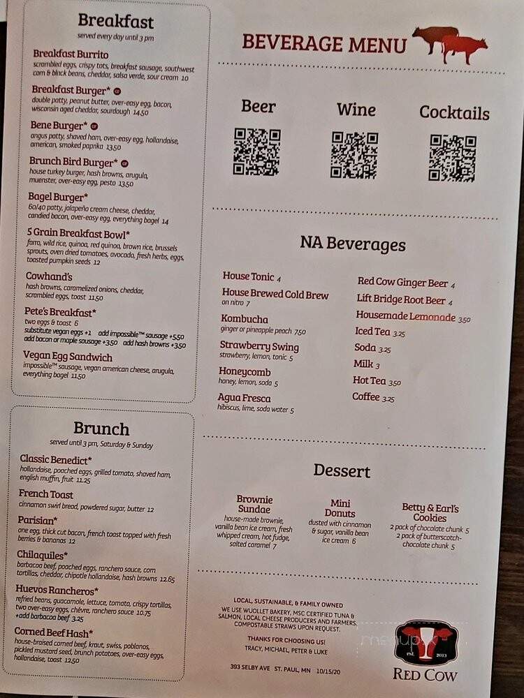 Red Cow - St. Paul, MN menu_pic