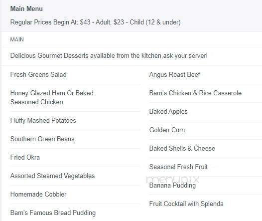 Barn Dinner Theatre - Greensboro, NC menu_pic