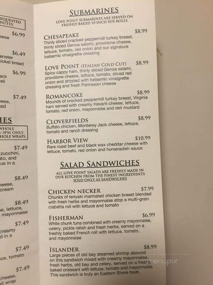 Lovepoint Deli Wine & Spirits - Stevensville, MD menu_pic