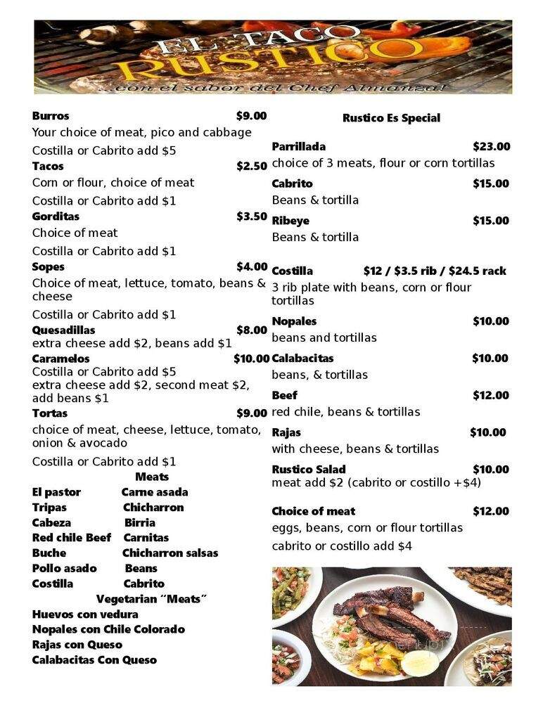 El Rustico - Tucson, AZ menu_pic