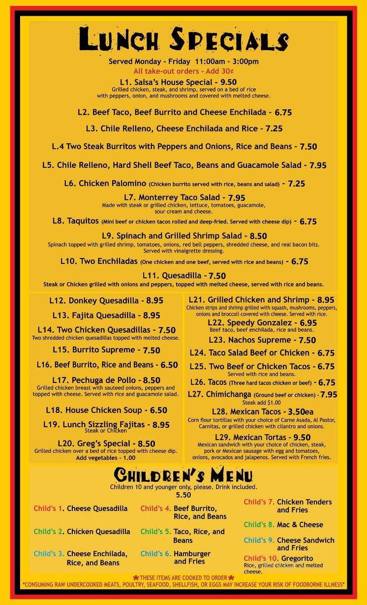 Salsa's Mexican Restaurant - Dublin, GA menu_pic
