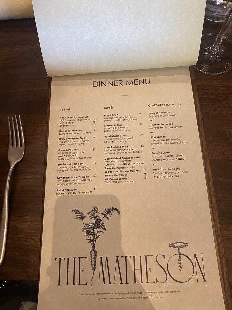 The Matheson - Healdsburg, CA menu_pic