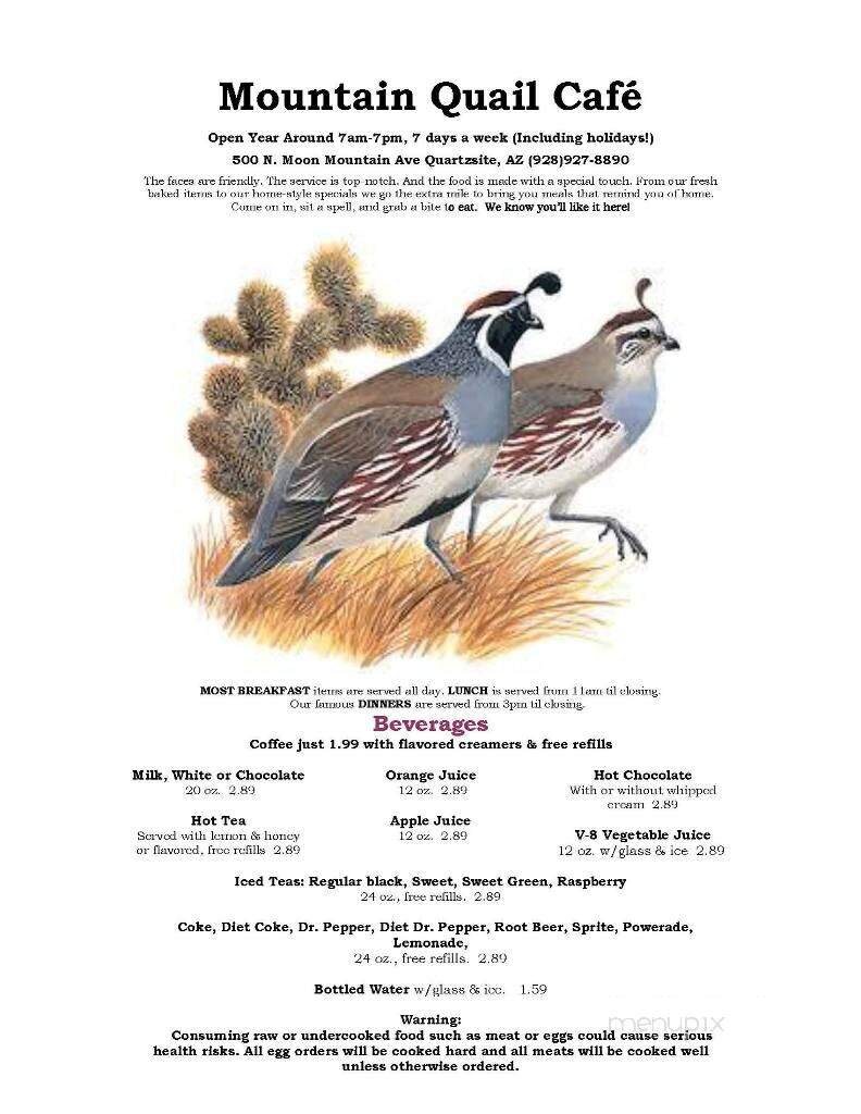 Mountain Quail Cafe - Quartzsite, AZ menu_pic