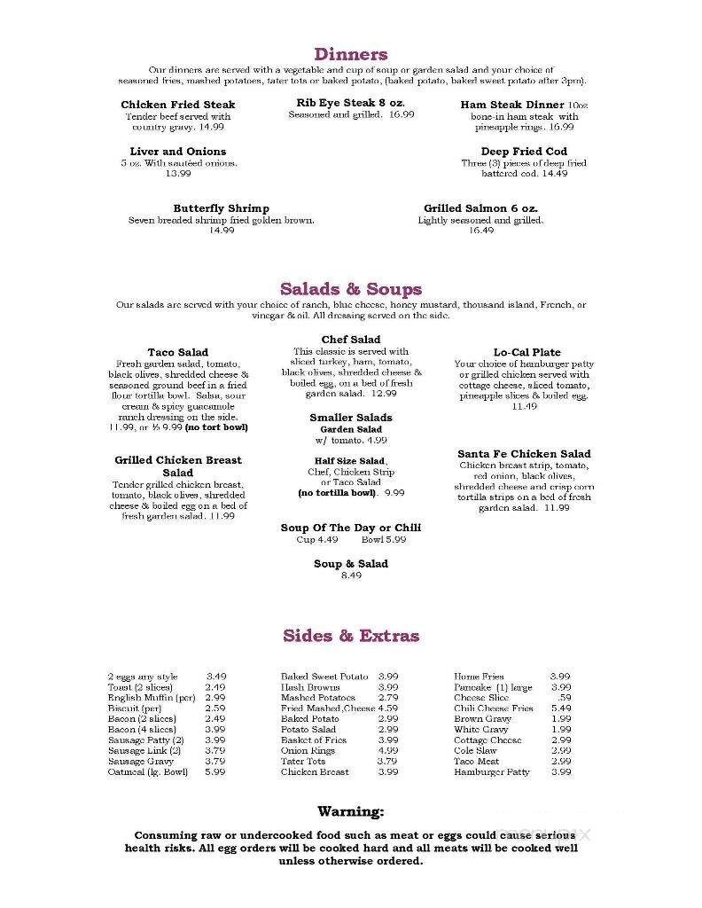 Mountain Quail Cafe - Quartzsite, AZ menu_pic