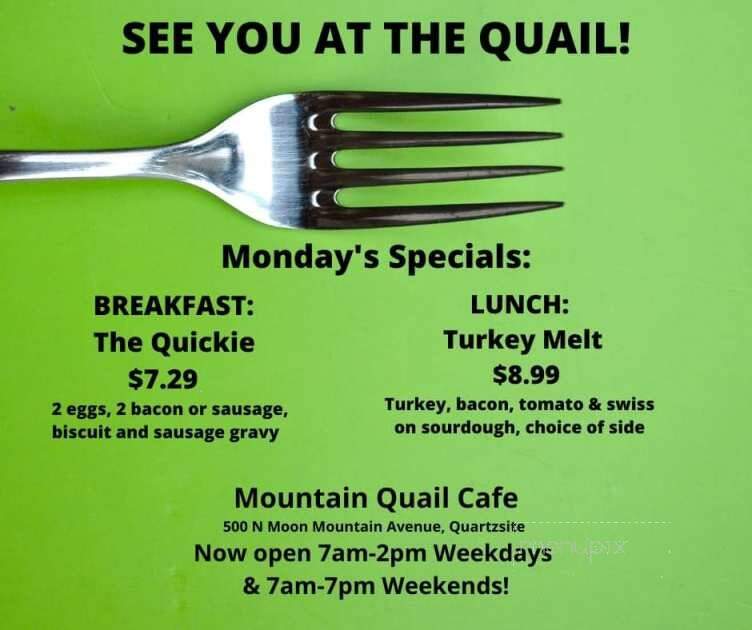 Mountain Quail Cafe - Quartzsite, AZ menu_pic